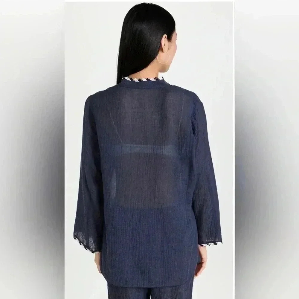 Tory Burch Women’s L Gauze Beach Shirt/Coverup in Tory Navy - NWT!! - Picture 2 of 16